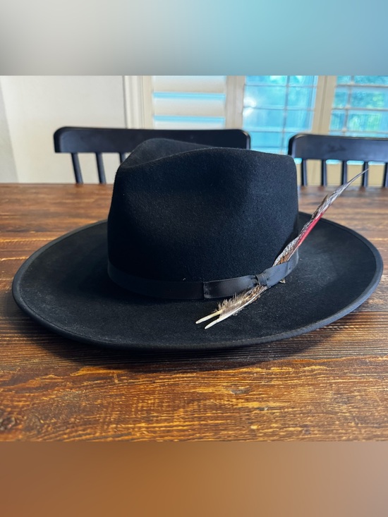 Zertrue Other - Zertrue 100% Wool Black Wide Brim Fedora Hat with Feather Band Size Large